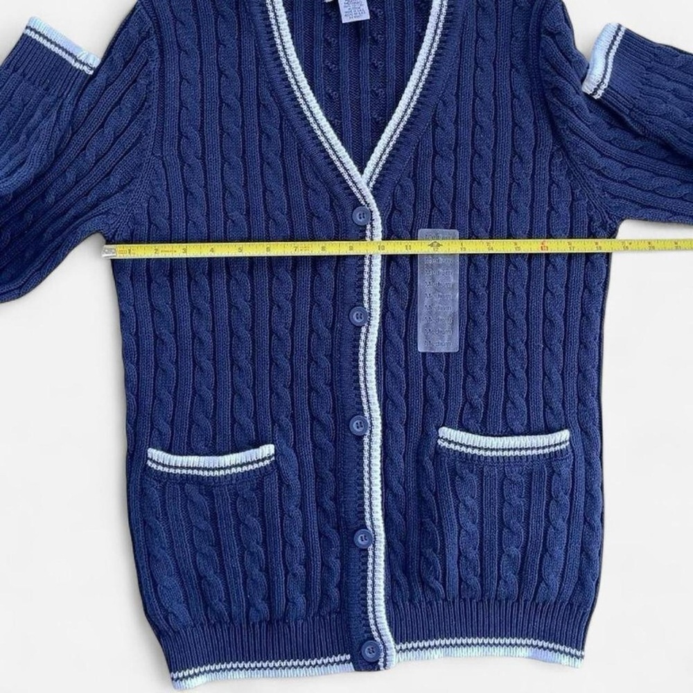 Cabin Creek Navy Blue & White Cotton Knit Ribbed V-Neck Cardigan M - Picture 5 of 6